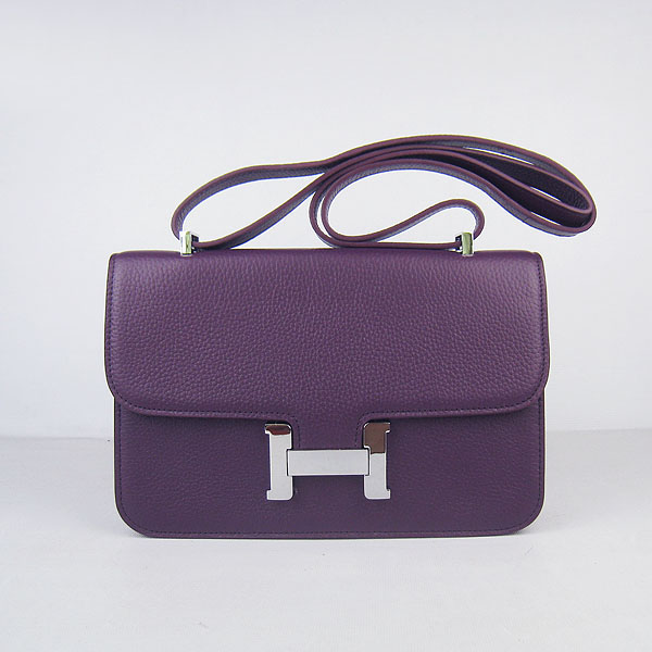 H020 Hermes Costanza Togo pelle singola Borsa Viola Argento duro